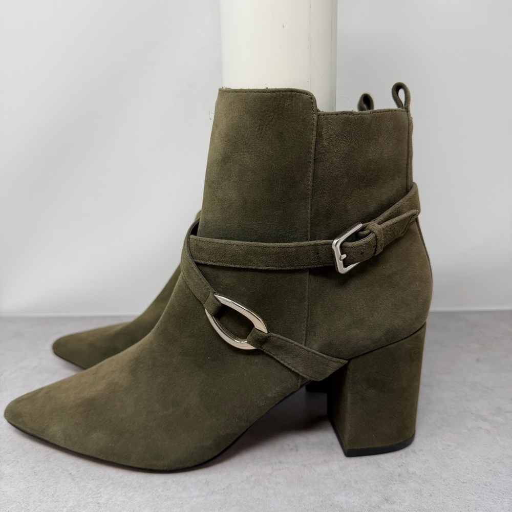 White House Black Market Olive Green Suede Ankle Boots Size 10